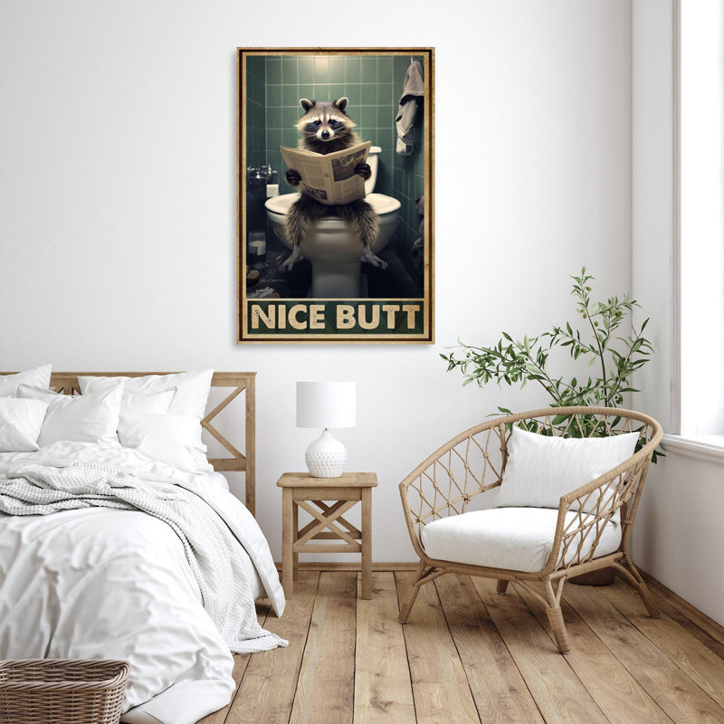 «Raccoon In Toilette», reproduction d'art graphique sur toile tendue, H 20 po x l 16 po x P 1,25 po
