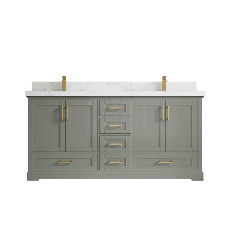 Esin 72'' Double Bathroom Vanity with Quartz Top, White