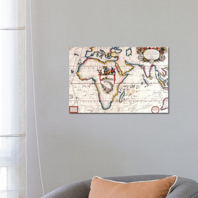 Antique Asia and Africa Map 1 Piece Wrapped Canvas Painting