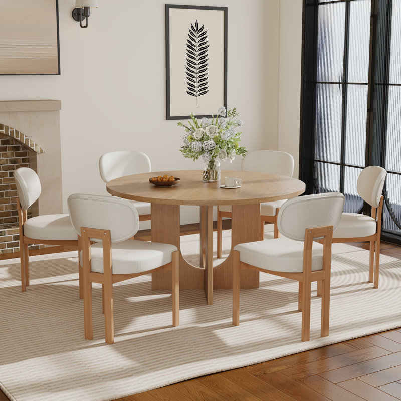 Ensemble de salle à manger Farmhouse, Beige, Brun, 1 table + 6 chaises