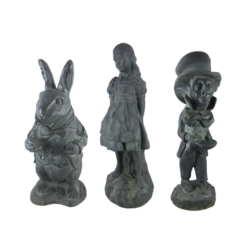 Ensemble de 3 statues de jardin 3 pièces Lapin, Chapelier fou, Alice