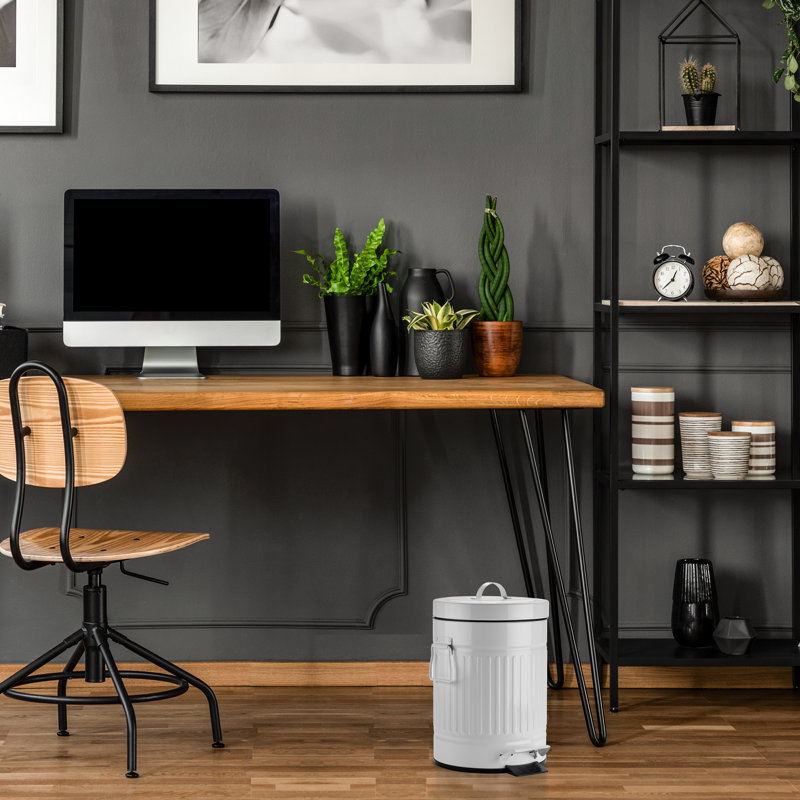 White Galvanized Metal Pedal Waste Bin with Handles