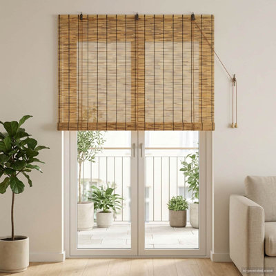  Roller Blind Adjustable Reed Light Filtering Curtain Shade UV Resistant
