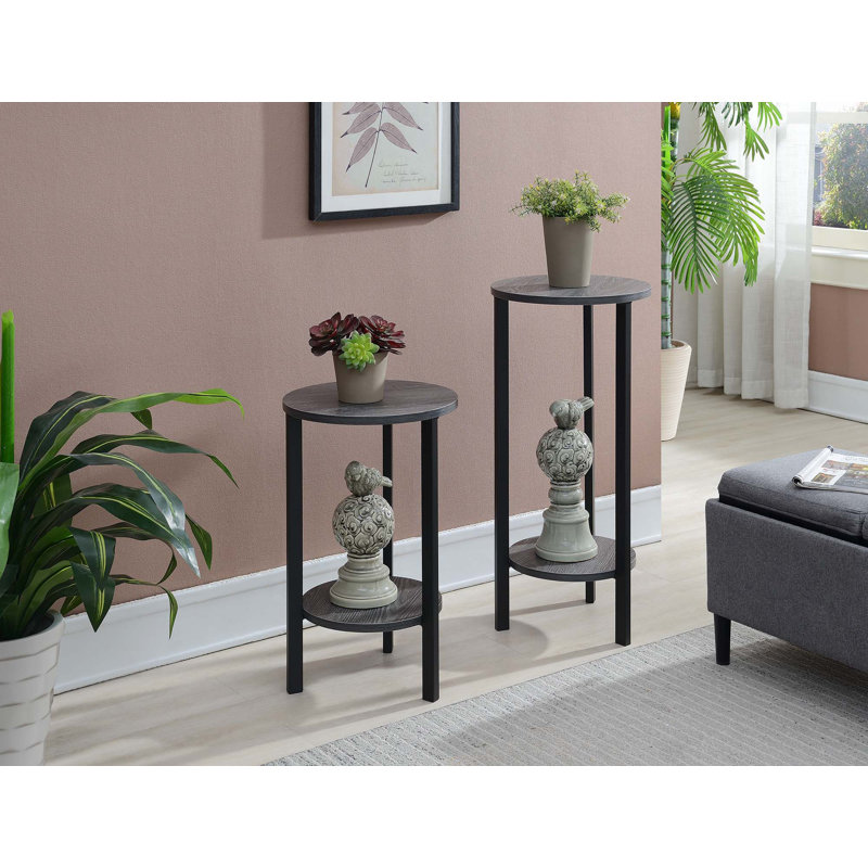 Support à plantes rond Migues, Gris patiné / noir, H 31,5 po x L 15 po x l 15 po