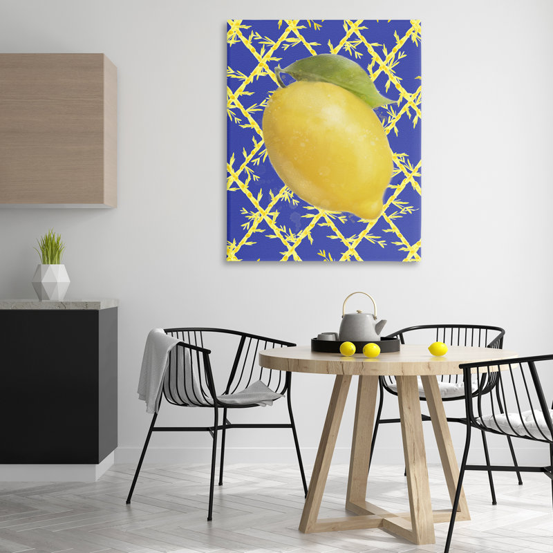Citron audacieux sur toile bleue, design par Matthew Piotrowicz, H 48 po x l 36 po