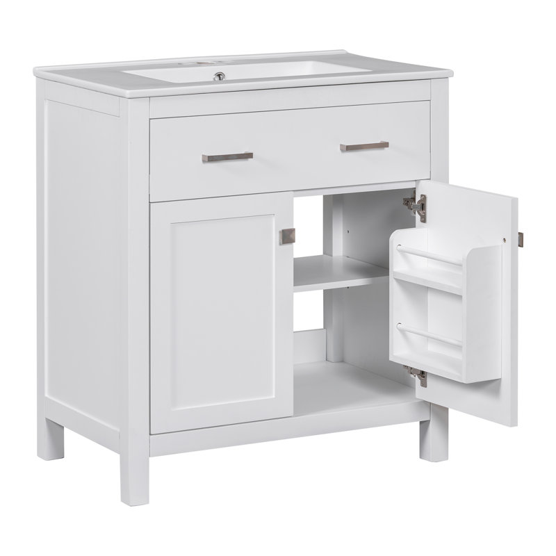 Meuble-lavabo 30 po avec lavabo en céramique, Blanc, Argent argent