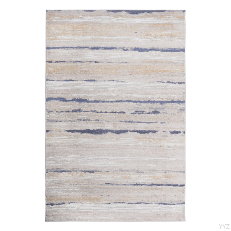 LOOM & LUXE Collection 6X9 Ivory/Blue /Striped Non-Shedding Living Room Bedroom Dining Home Office Stylish And Stain Resistant Area Rug