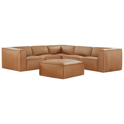 Jaye - Canapé modulaire réversible de 6 pièces en cuir véritable avec repose-pieds Jaye