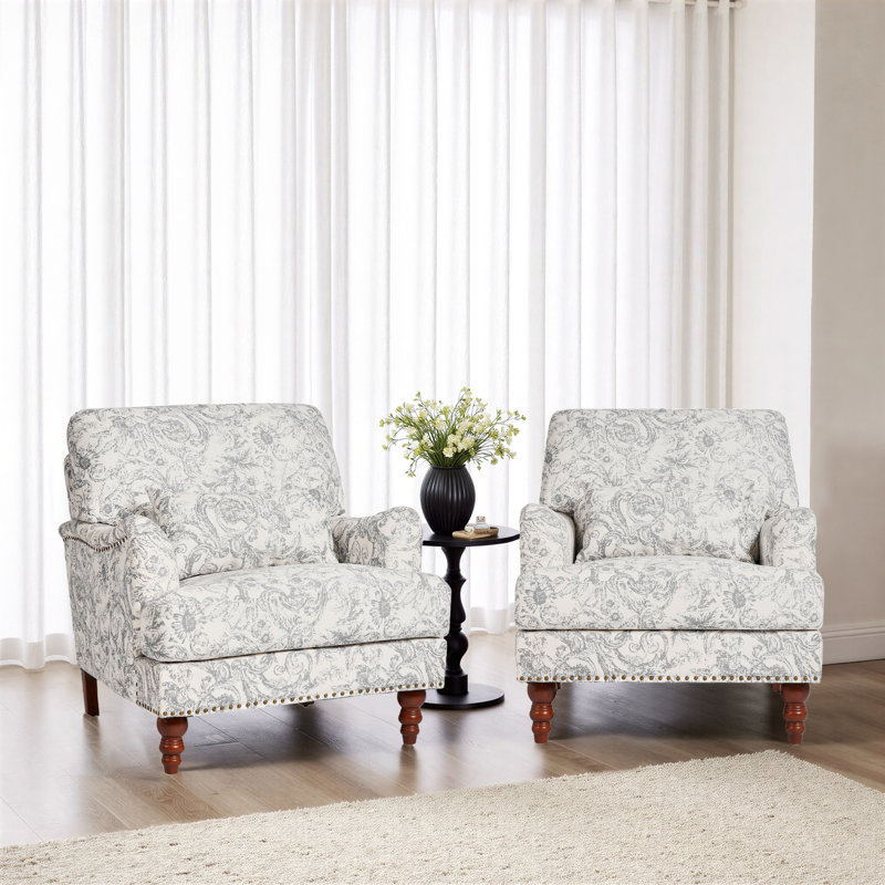 Fauteuil rembourré, Rococo Light Grey Chenille