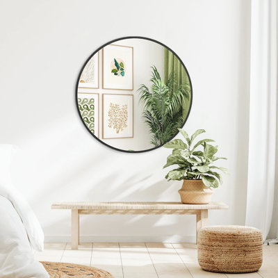 Grand miroir mural rond 32 po avec cadre en aluminium noir pour la décoration de la salle de bain - verre de 4 mm sans verre incassable de diamètre du film Hd, cadre rouillé, crochets renforcés