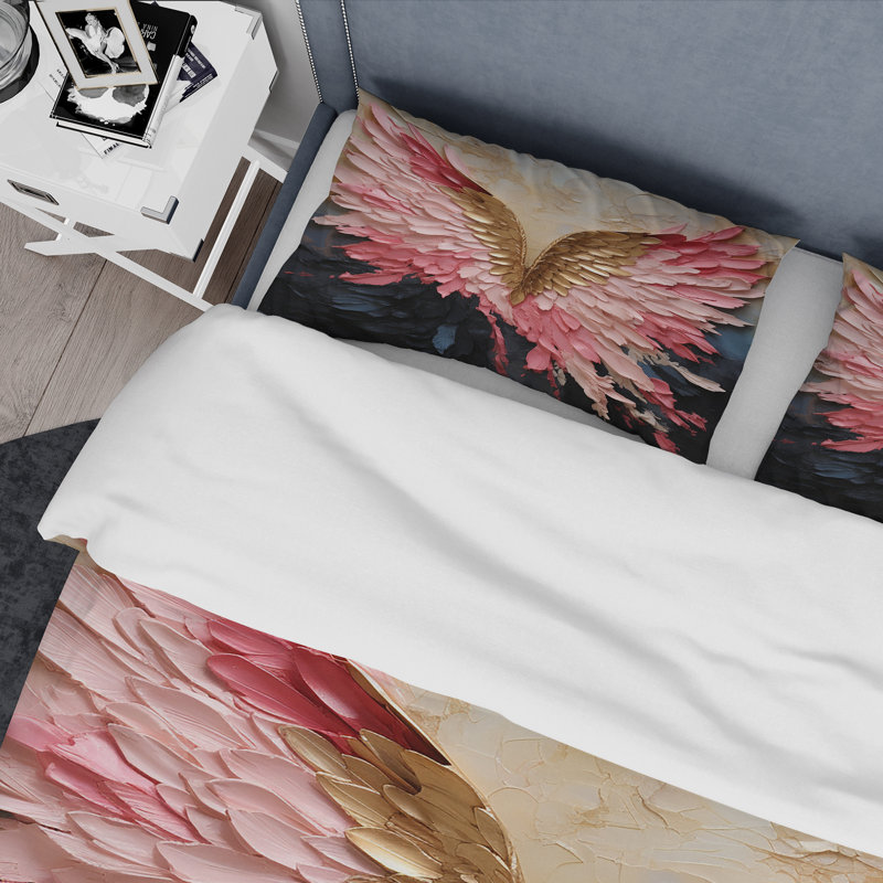 Ensemble de housse de couette rose et or Angel Wings - Abstract Spirals, Housse de couette simple et deux taies décorative