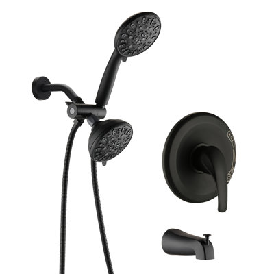 Wall Mounted Shower Tub - Matte Black. High Dual Faucet. 7 Spray Modes For Peaceful Shower. All Metal Structure. 1.8 Gpm Flow Rate. 59" Hose Length. 1/2" Connection System With Black Spout. 2 In 1