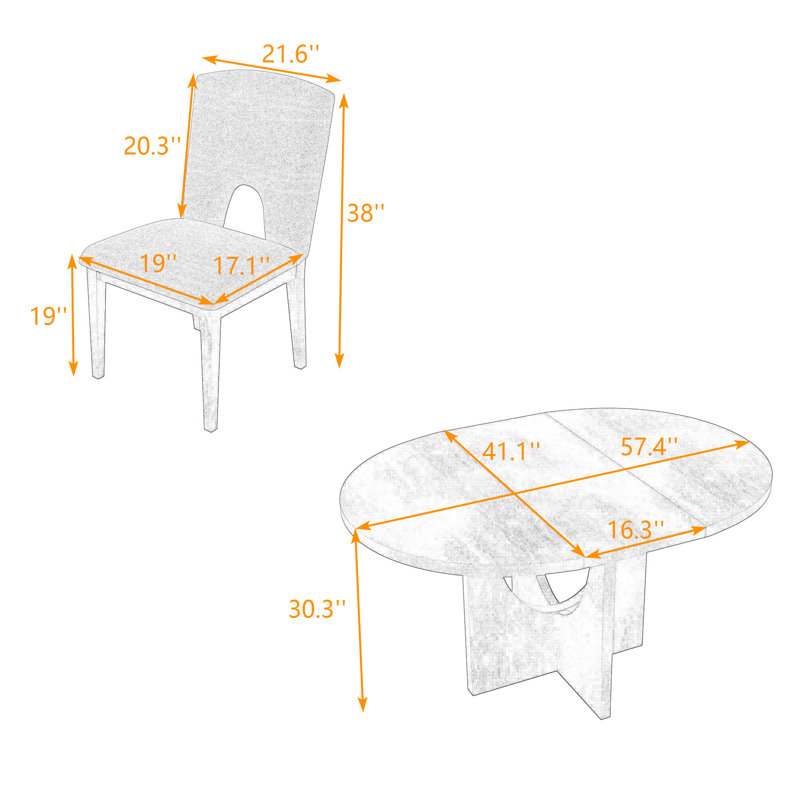 Ensemble de salle à manger moderne 5 pièces Chavonte, table ronde en bois avec rallonge amovible et 4 chaises rembourrées