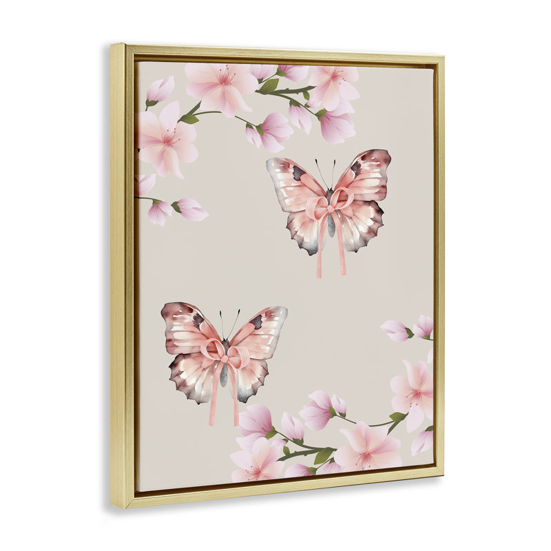 Cadre flottant Butterflies In Bows, design par Jesse Keith, H 21 po x l 17 po, Cadre flottant métallique doré