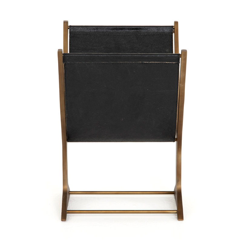 Rustic Brass and Black Faux Leather Magazine Rack