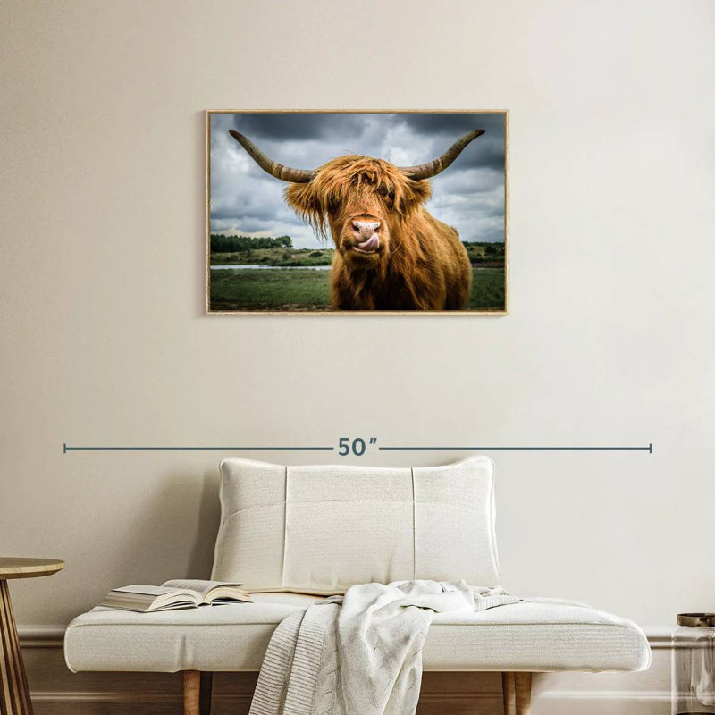 Silly Highland Cow, Cadre flottant en bois naturel, 31 po x 21 po