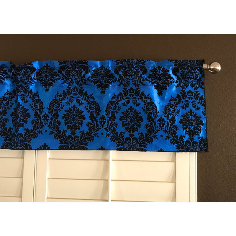 Cantonnière damassé sur mesure l 56 po, L 56 po x L 28 po, Noir / bleu royal