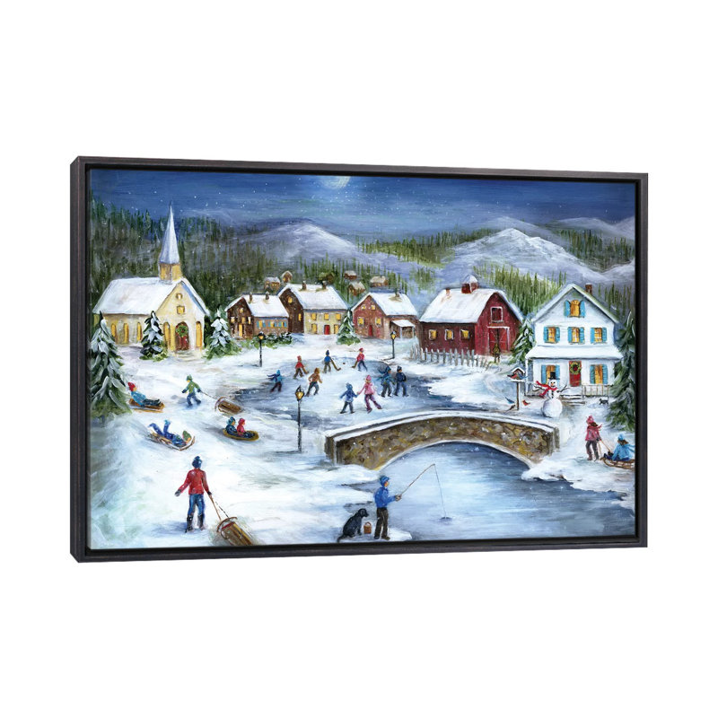 Patineurs moonlit par Marilyn Dunlap-impression, H 18 po x l 26 po x P 1,5 po, Toile avec cadre noir patiné, Pas de tapis