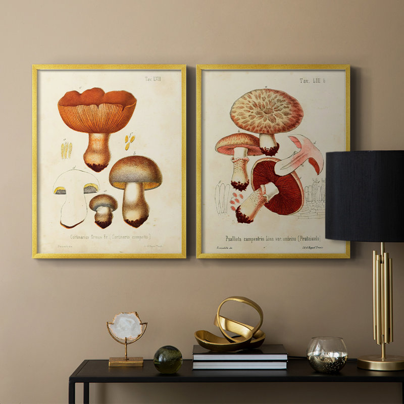 Champignon I-Premium, reproduction encadrée prête à accrocher - aucun clou requis - aucun clou requis, Doré