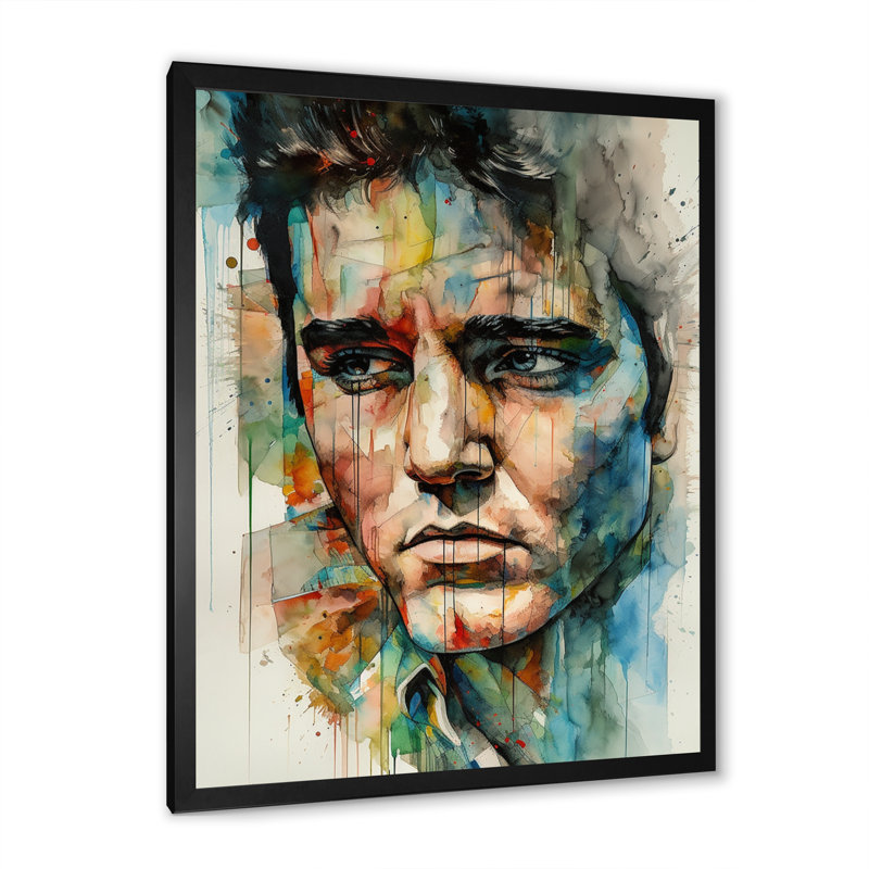 Illustration de célébrité Elvis - reproduction, H 44 po x l 34 po x P 1,5 po, Cadre photo noir