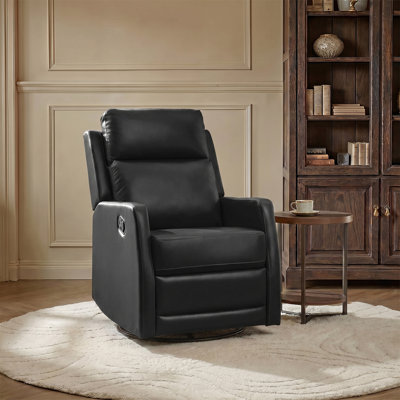 McGuffey Faux Leather Swivel Rocker Recliner with Metal Base