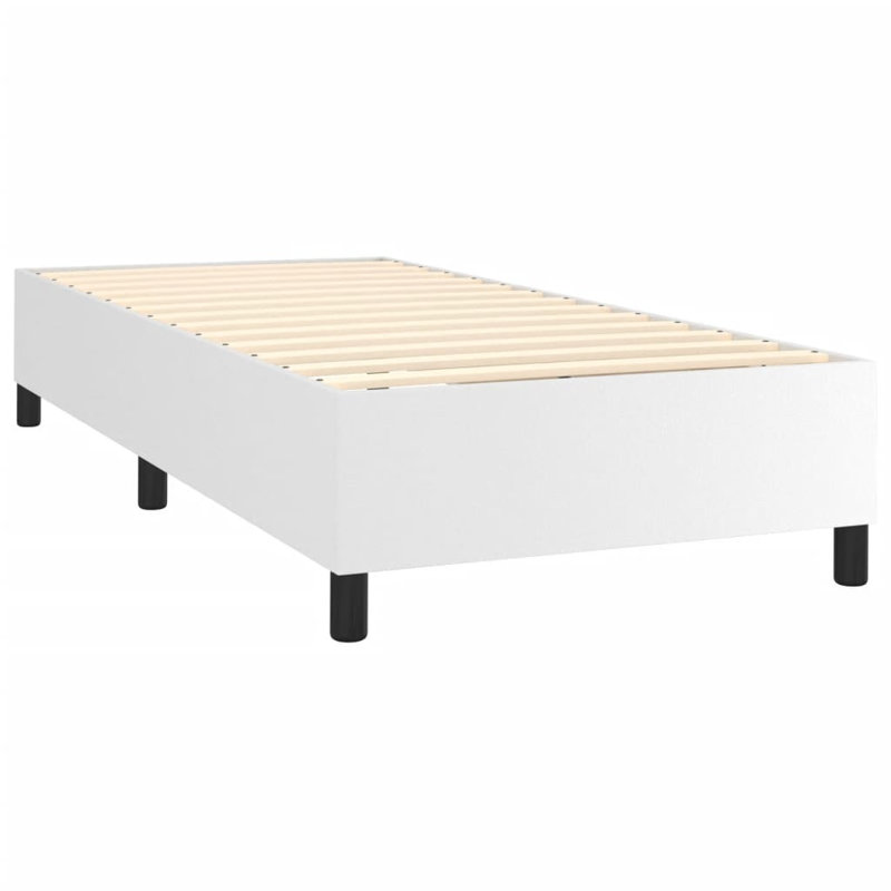 Box Spring Bed Frame White Twin XL Faux Leather , Twin XL, White, 13.8"