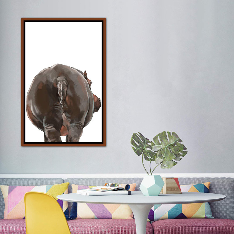 Art hippopotame, H 60 po x l 40po x P 1,5 po, Toile avec cadre en bois classique