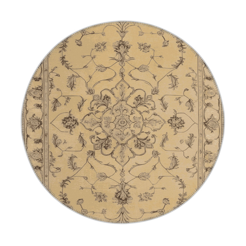 Tabriz Brown Indoor and Outdoor Area Rug, Round 5'