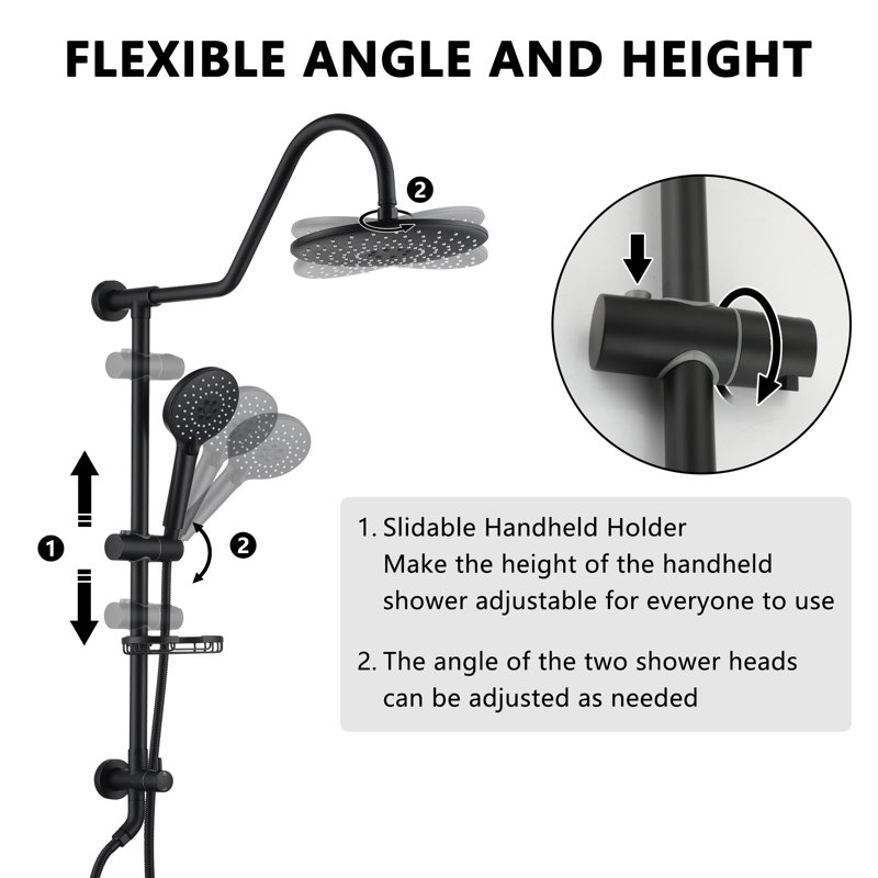 Système de douche complet à pression équilibrée (contrôle de la température seulement) avec valve brute, Noir mat