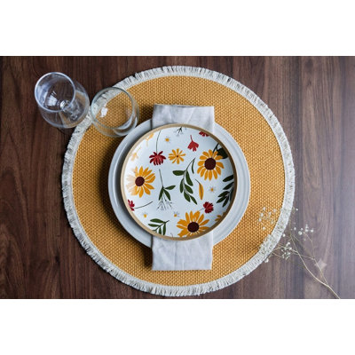 Bali Round Cotton Placemats, Set of 4, 15 Inch, Available in 8 Colors, 100 Percent Cotton