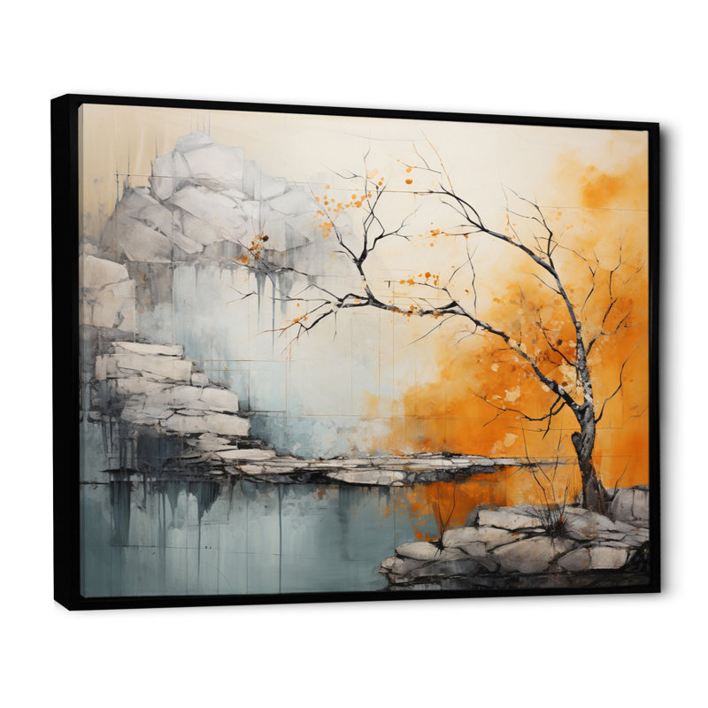 Minimalisme arbre Ephemeral Power III sur impression sur toile, H 34 po x l 44 po x P 1,5 po, Cadre flottant noir