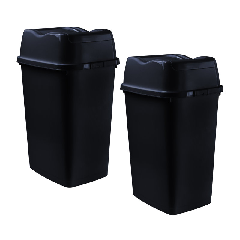 Mini poubelle en plastique avec couvercle pivotant pour salle de bain, comptoir, bureau, 1,25 gallon - 5 litres, noir, paquet de 2