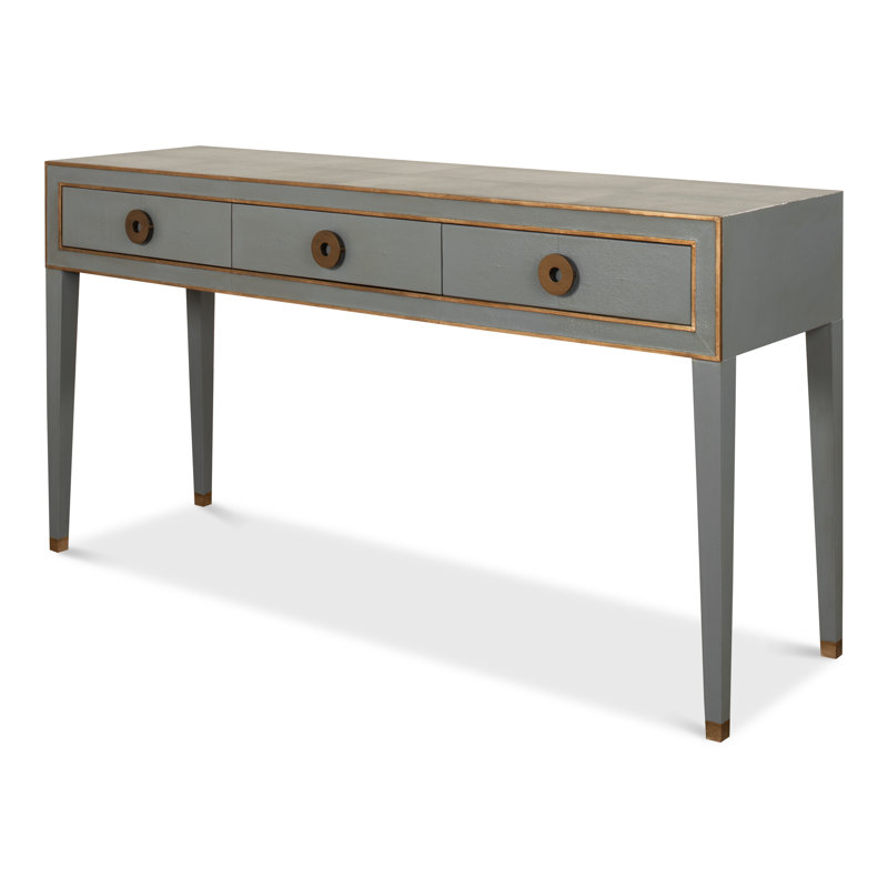 Lennox Grey and Brass Shagreen Leather Console with Storage