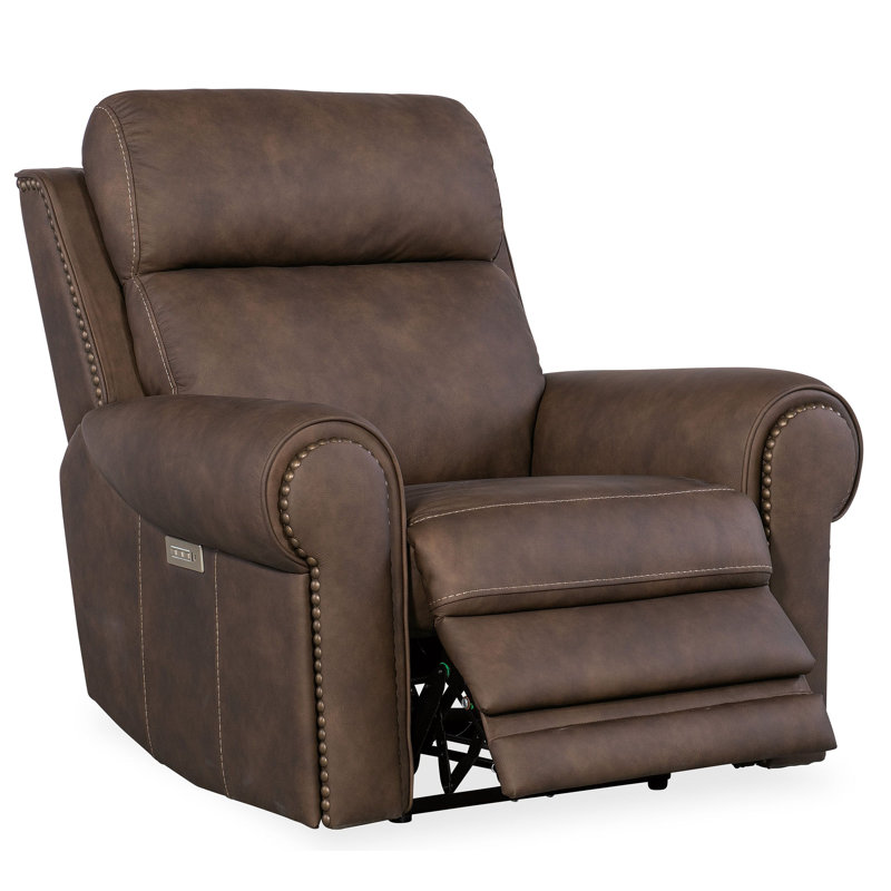 Diarmit Upholstered Power Recliner with Articulating Headrest and Lumbar Support, Dark Brown