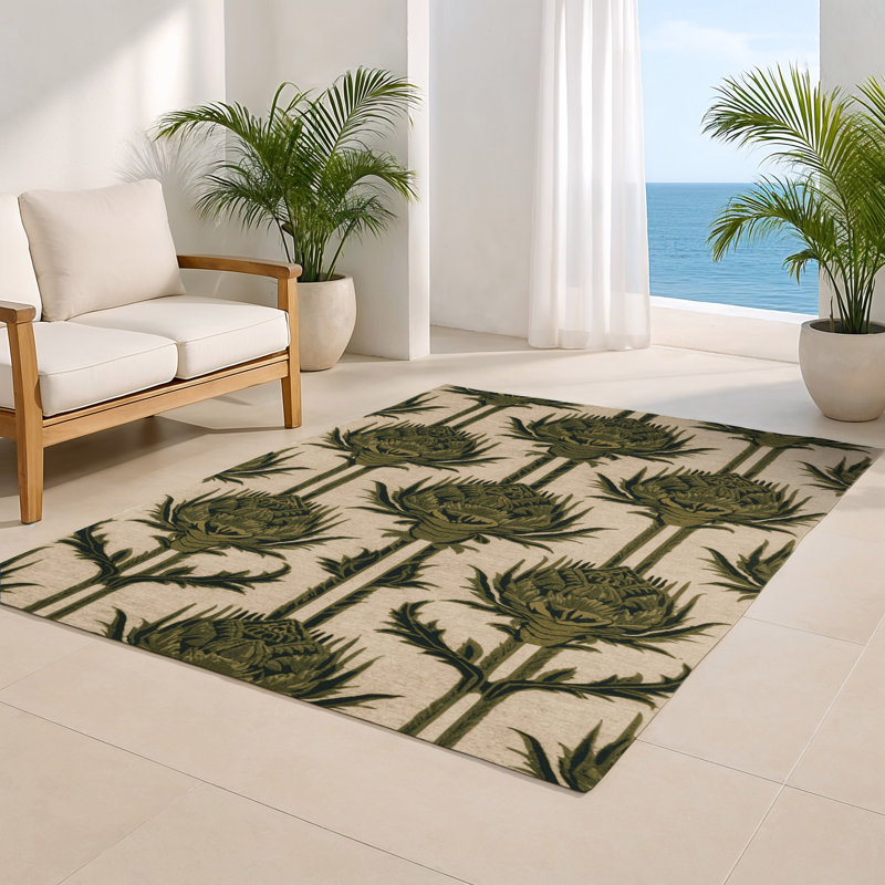 Tapis beige d'intérieur et d'extérieur Botanical, Rectangulaire 8 pi x 10 pi