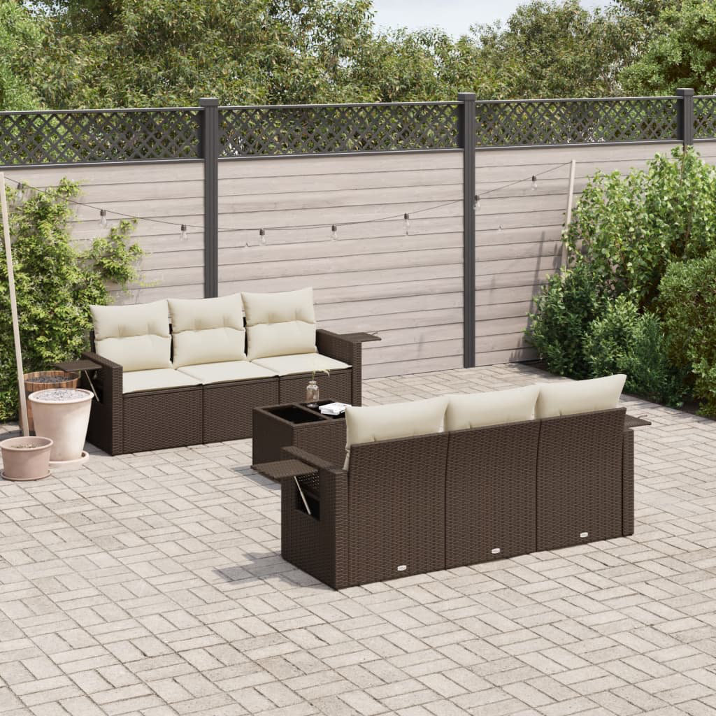 7-Tlg. Garten-Sofagarnitur Mit Kissen Braun Poly Rattan