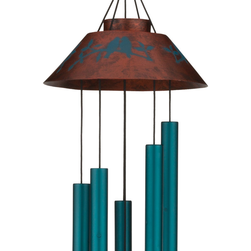 40" Bird Decorative Aluminum and Steel Outdoor Wind Chime with Teal Powder Coated Finish and Acrylic Accents