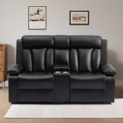 Causeuse inclinable électrique en similicuir avec rangement pour console, porte-gobelets, ports de charge USB, Type-C et AC - Canapé inclinable 2 places pour le salon, le téléviseur ou le cinéma maison, position infinie de 105 ° à 150 °