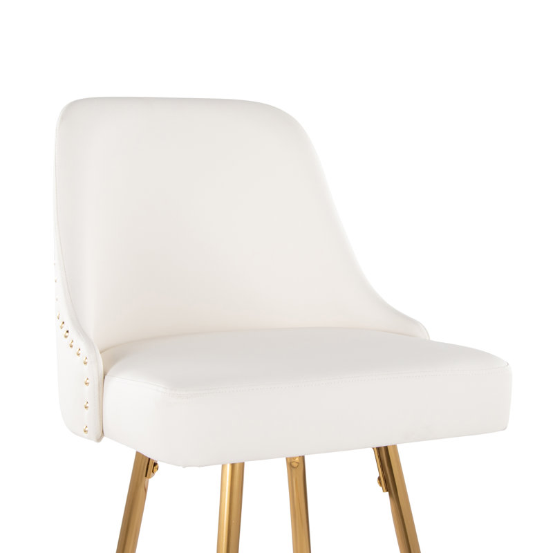 Tabouret clouté à hauteur fixe avec pieds en métal et repose-pieds carrés Marcel