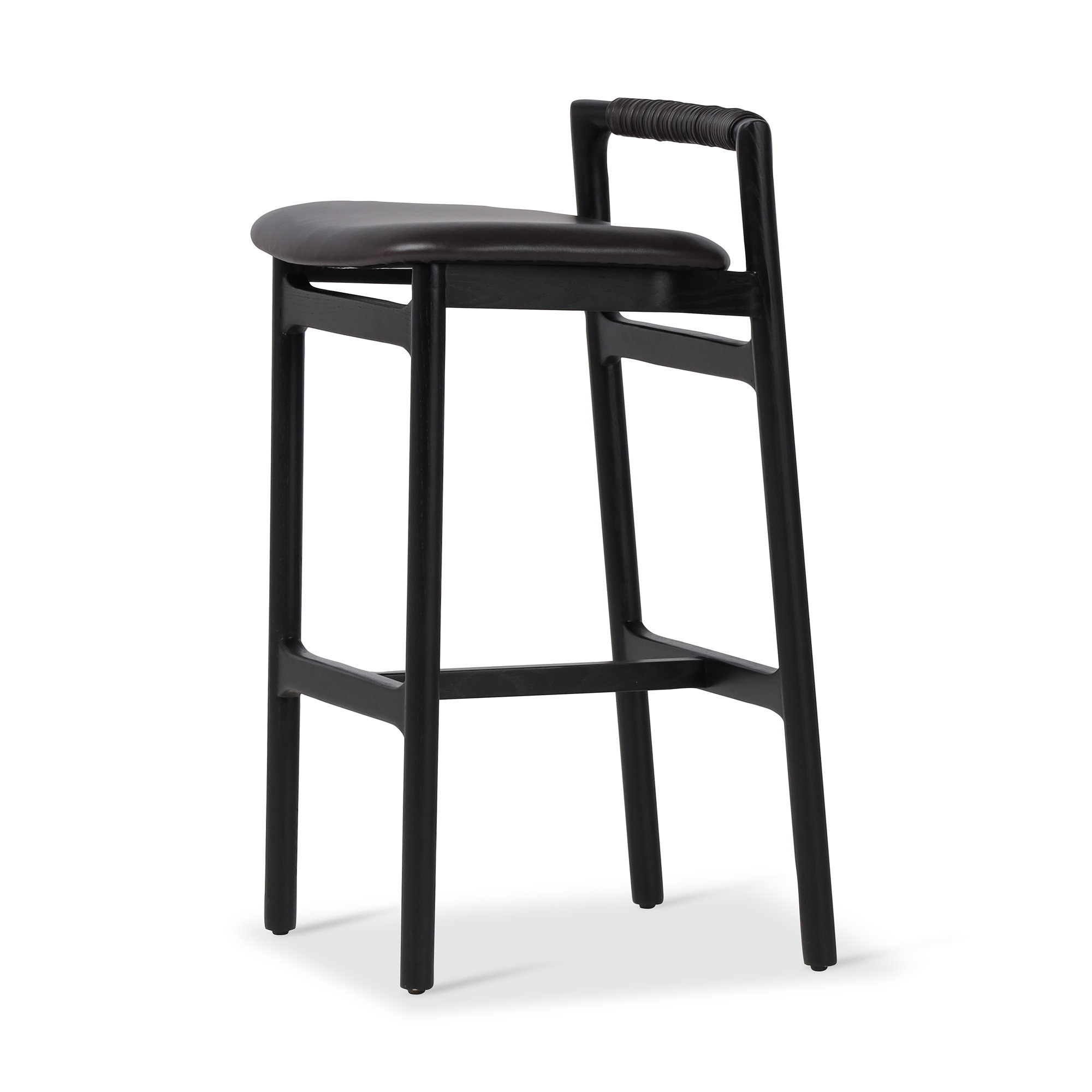Solene Leather Stool, Sonoma Black/Genuine Leather, Brushed Ebony, Bar Stool (30" Seat Height)