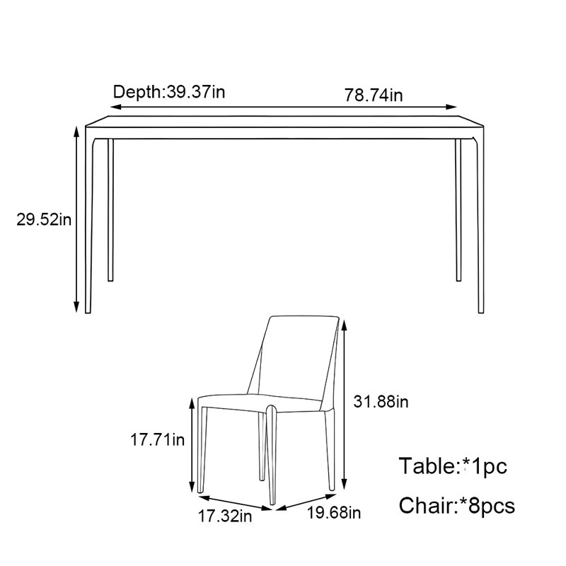 Ensemble de table rectangulaire en alliage d'aluminium, H 29,52 po x L 78,74 po x l 39,37 po