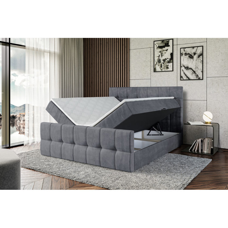 Rouven Divan Bed with Mattress, 160 x 200cm, Dark Grey