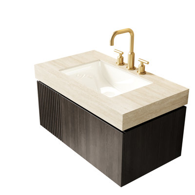 Meuble en contreplaqué de 91 cm (36 po) avec une porte et un tiroir, sans couvercle de robinet de lavabo, multicouche de 16 mm d'épaisseur pour salle de bain, glissières de tiroir à fermeture douce à résistance simple.