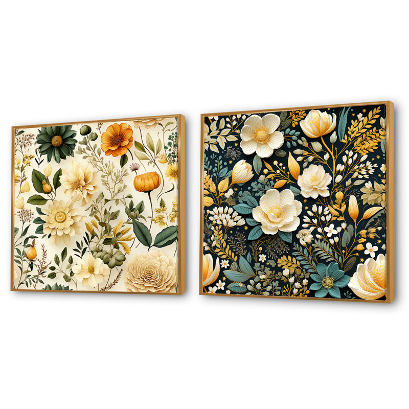 Motif floral bohème Wanderlust, Cadre flottant doré, H 30 po x l 61 po