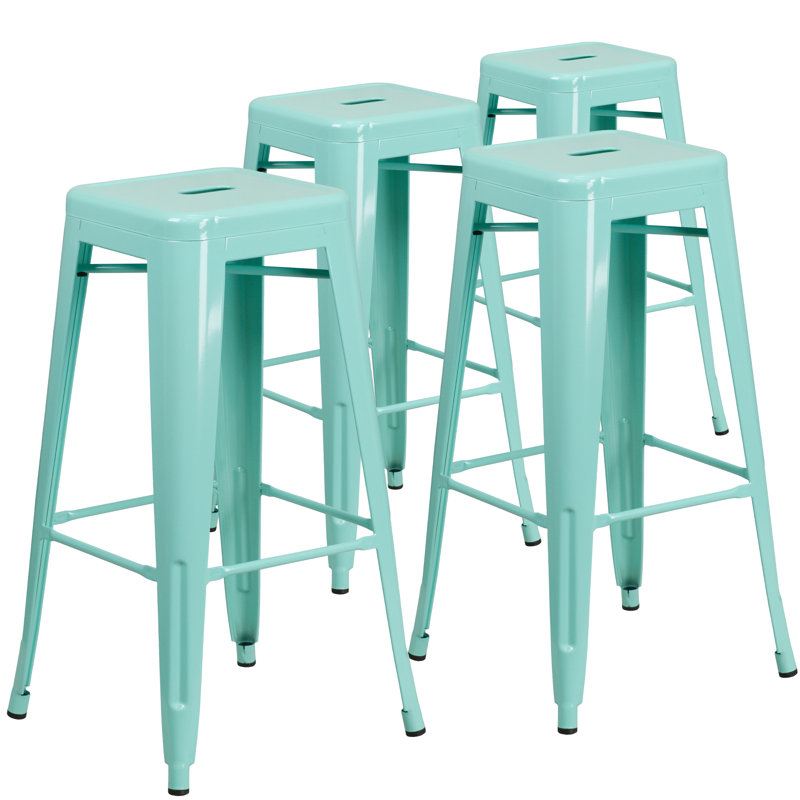 Kai Industrial Style Bar Stool - Set of 4 - Modern Metal Counter or Bar Height, Bar Stool (30" Seat Height), Antique Blue