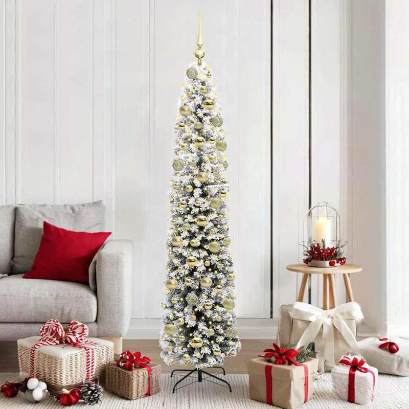 Artificial Christmas Tree with 300 LEDs with Stand, Green/White, 180 cm, with 300 Leds & 120 Red Balls