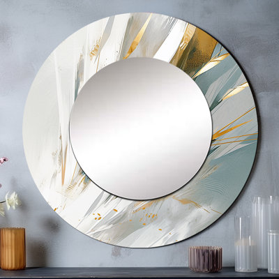 Sharinna or et crème mosaïque échos - décor de miroir mural unique cubisme, grand miroir rond moderne, art imprimé en métal