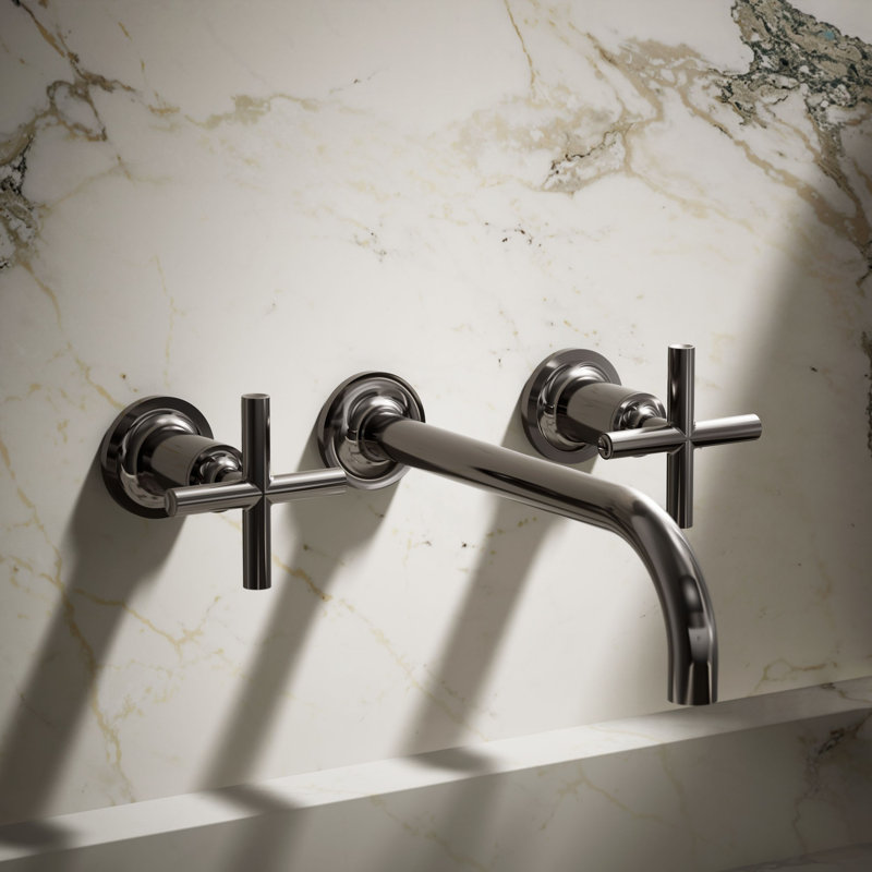 Purist Wall Mounted Bathroom Faucet, Cross Handle, Vibrant Titanium