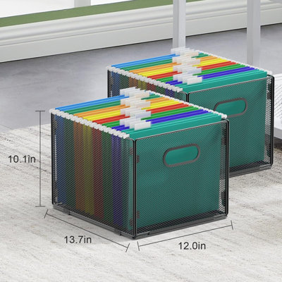 2 Pack Hanging File Organizer, Mesh File Folder Box Filing Box File Storage Boxes, Letter Size
