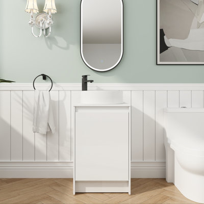 Meuble-lavabo autoportant de 20 po avec lavabo en céramique à un trou
